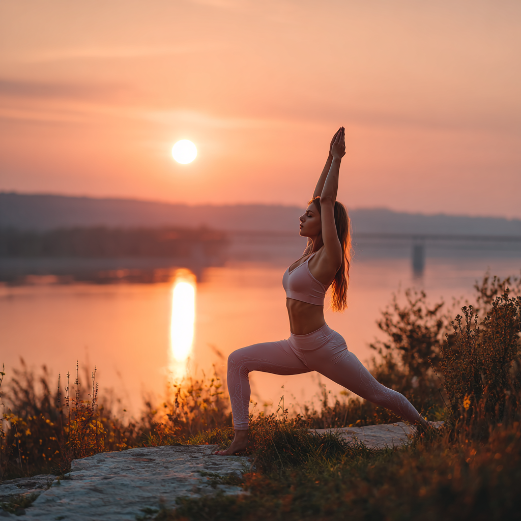 Жінка в позі лотоса медитує на природі